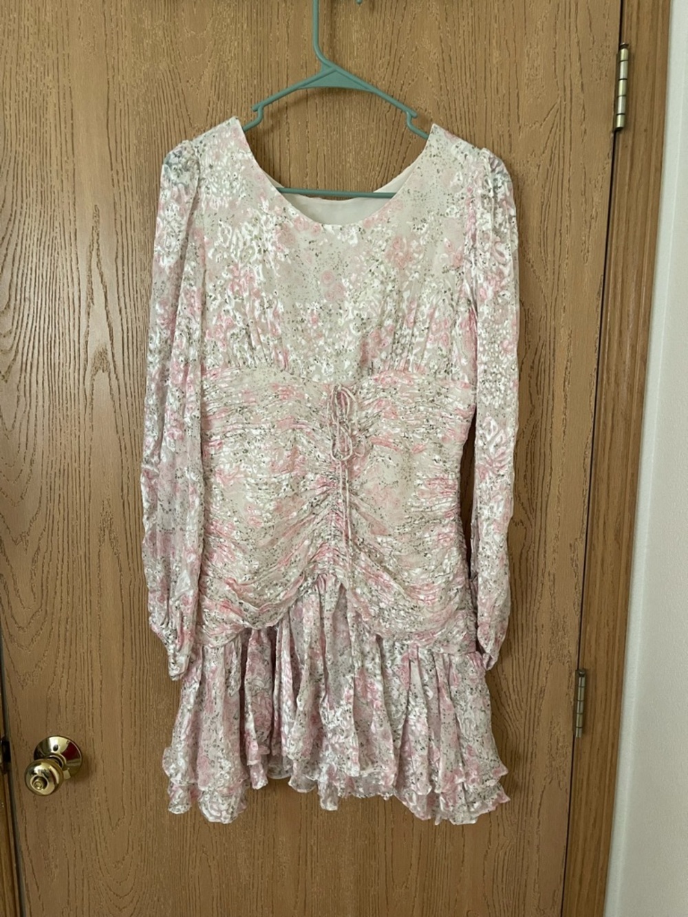 Miss Sixty Silk Pink and Cream Floral Ruched Mini Dress